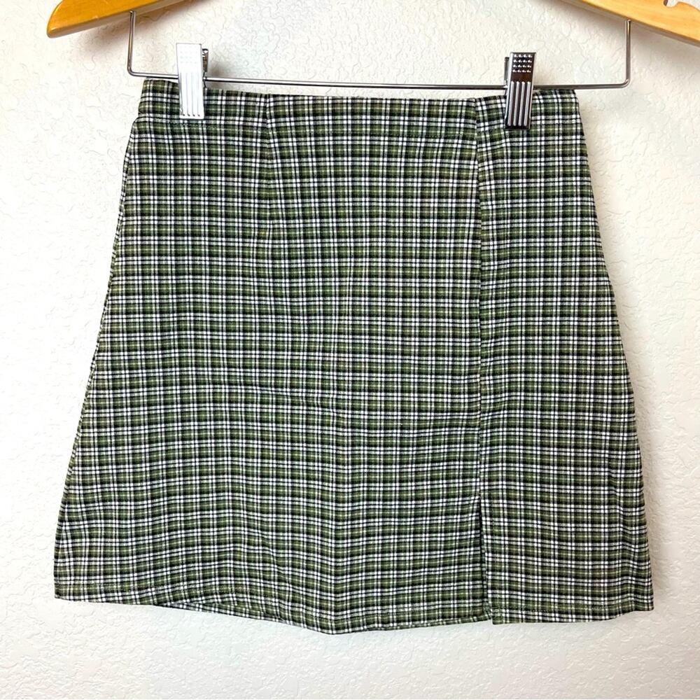 MY MICHELLE Vintage Girls Green Plaid Slit Skirt Pull On Size M